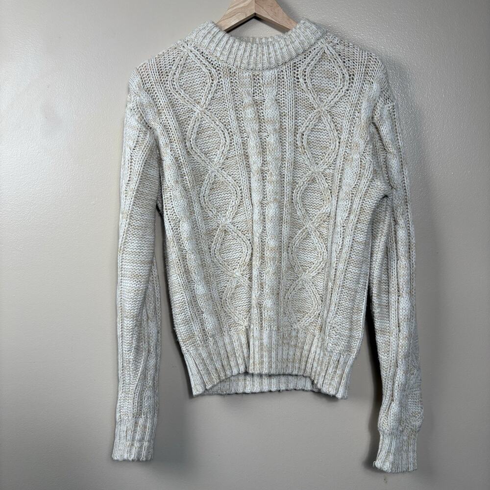 Montgomery Ward Womens Cream Chunky Cable Knit Sweater Size M Cozy Fisherman